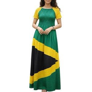Vibrant Green and Yellow Maxi Dress Jamaican Dress Free Size & Plus Size